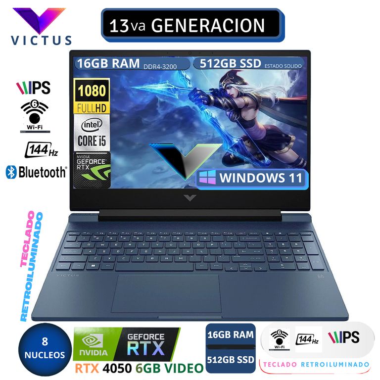 LAPTOP VICTUS 15-FA1082WM CORE I5 13420H 16GB RAM DDR4 512GB SSD 6GB RTX4050 156 FHD