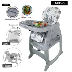 HI BABY - Silla Carpeta Gato 3 en 1 con Plato y Lego Gris