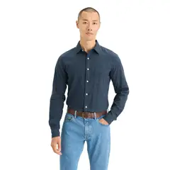 DOCKERS - Camisa Hombre Original LS Slim Fit Azul