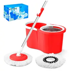 KELLER - Trapeador con Escurridor Giratorio 2 Mopas Rojo 88S