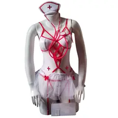 GENERICO - Disfraz lenceria sexy de enfermera con portaligas talla S M L