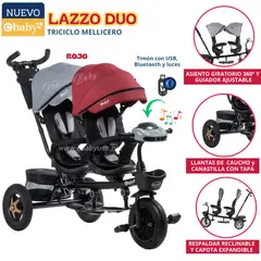 EBABY - Triciclo Guiador Gemelar Lazzo Rojo