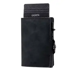 KASHITA - Billetera Tarjetero Smart Negra Monedero Bloqueo RFID Anti-Robo