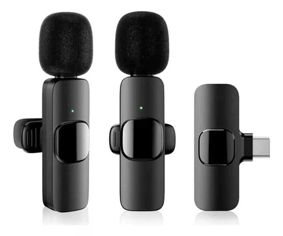 Microfono Inalambrico Solapero 2 en 1 Celular Tipo C Color Negro