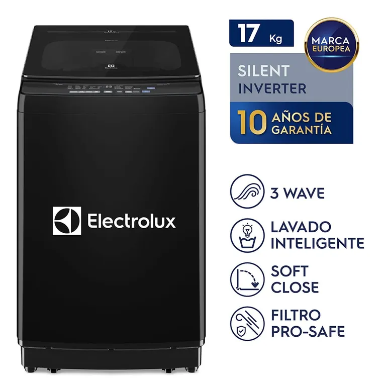 Lavadora Carga Superior 17kg Efficient Silent Inverter Negra EWIJ17F2XSYB