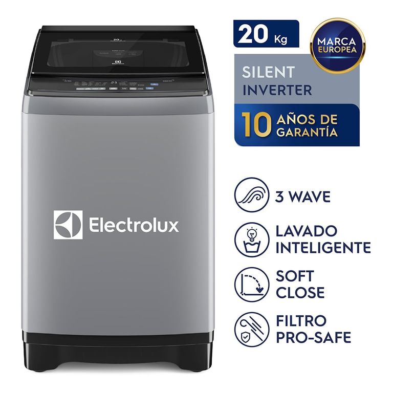 Lavadora Carga Superior 20kg Efficient Silent Inverter Gris EWIJ20F2XSYG