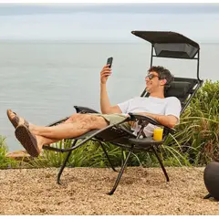 GENERICO - SILLA PLEGABLE GRAVEDAD CERO RECLINABLE PLAYA TERRAZA JARDÍN CAMPING CON SOMBRILLA Y BANDEJA PREMIUM