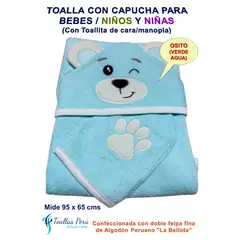 TOALLAS PERU DETALLES Y MAS - Toalla con Capucha Bebé-Niño Osito VA - 100% Algodón La Bellota
