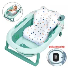 GENERICO - Bañera Tina de Baño Plegable Ballenita Con Termómetro Verde