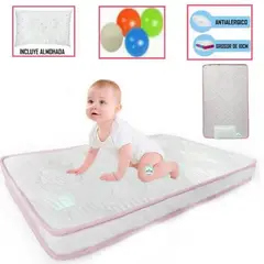 GENERICO - Colchón para cuna con almohada Rosado 67 x 10 x 110cm