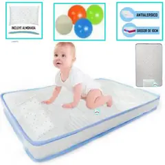 GENERICO - Colchón para cuna con almohada Celeste 67 x 10 x 110cm