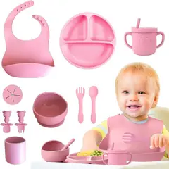 GENERICO - SET DE ALIMENTACIÓN CON CUCHARA SILICONA 6 PIEZAS ROSADO
