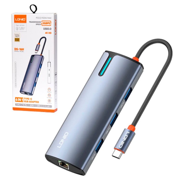 Adaptador Hub DS-16h Usb-C A Red 6 En 1Usb30 3Type-C 1Hdmi