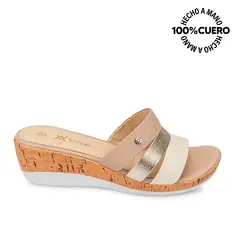VIALE - Sandalia Slide Casual ALE-2417 HuesoAvena Cuero