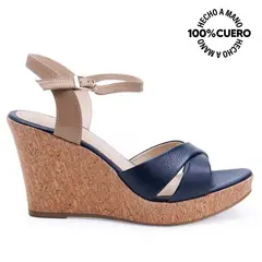 VIALE - Sandalia Dorsay Casual ALE-2523 AzuleTrigo Cuero