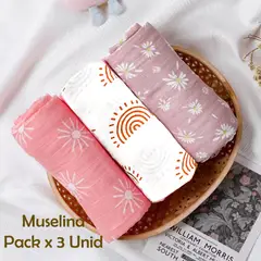 GENERICO - Manta Muselina para Bebé Algodón Pack x 3 Unidades