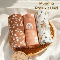 GENERICO - Manta Muselina para Bebé Algodón Pack x 3 Unidades