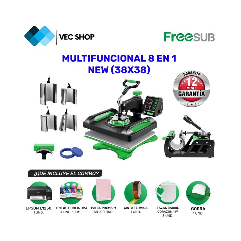 Maquina de Sublimación Multifuncional 8 en 1 New Sublimadora + Combo