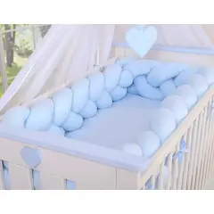 GENERICO - Protector de cuna trenzado 3 metros tercipelo Celeste