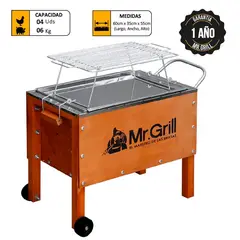 MR GRILL - Caja China Mediana Jr Nogal Mixta con Parrillas de Varillas