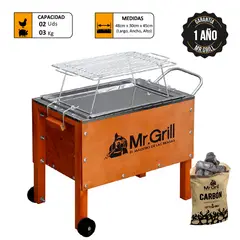 MR GRILL - Caja China Chica Mixta + Parrilla Varilla + Carbón Vegetal