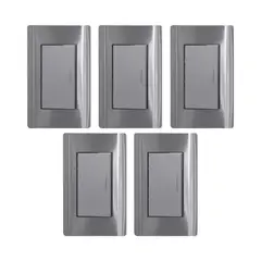 KLISMAN - Interruptor simple PC plateado Pack x 5