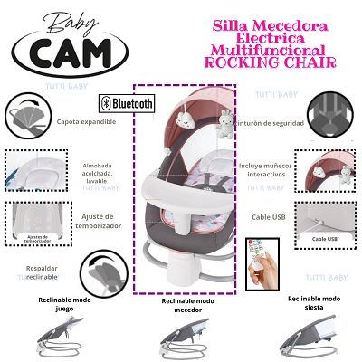 SILLA DE COMER MECEDORA ELECTRICA FUNCION BLUETOOTH-ROSADO