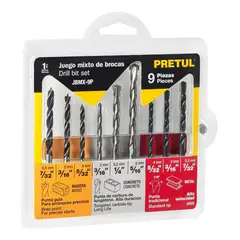 PRETUL - Set de Juego de 9 Brocas Metal, Concreto y Madera
