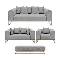BARAKA HOME - Juego de sala 3 2 1 Luxury Dolneni + Banqueta - Gris claro