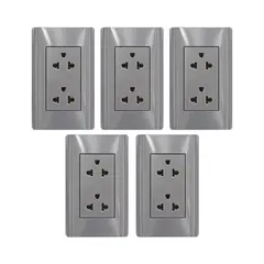 KLISMAN - Tomacorriente doble PC plateado Pack x 5