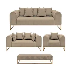 BARAKA HOME - Juego de sala 3 2 1 Luxury Dolneni + Banqueta - Beige claro