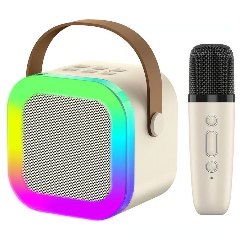 PARLANTE LUZ RGB + MICROFONO RECARGABLE BLANCO