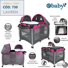 EBABY - CUNA,CORRAL + MOISES 3 EN 1 CON LUZ Y SONIDO/ LAUREN-ROSADO