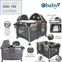 EBABY - CUNA,CORRAL + MOISES 3 EN 1 CON LUZ Y SONIDO/ LAUREN - BEIGE