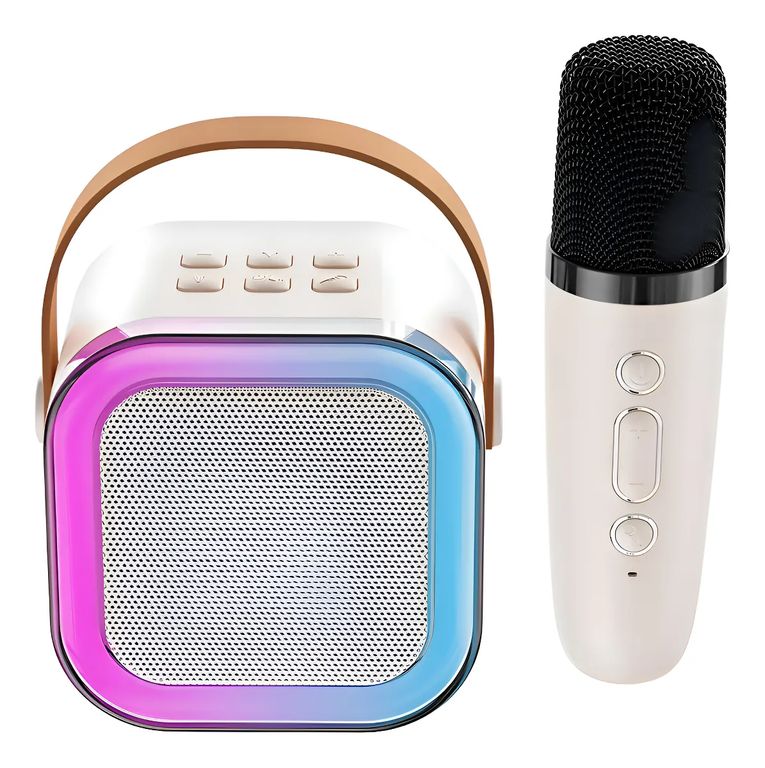 PARLANTE BLUETOOTH CON LUCES RGB Y MICROFONO INALAMBRICO BEIGE