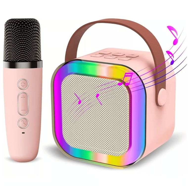 PARLANTE BLUETOOTH CON LUCES RGB Y MICROFONO INALAMBRICO ROSADO