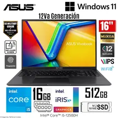 ASUS - Laptop X1605ZA-MB292 Intel Core i5-12500H RAM 16GB SSD 512GB 16" WUXGA Lector de Huella