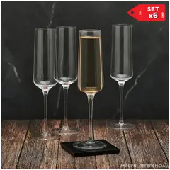INSPIRA - Copas de vino champagne elegante de vidrio 200ml Set x6