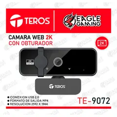 TEROS - CAMARA WEB TE-9072 RESOLUCIÓN 2K MICROFONO INCORPORADOCONEXION USB 20TRIPODE