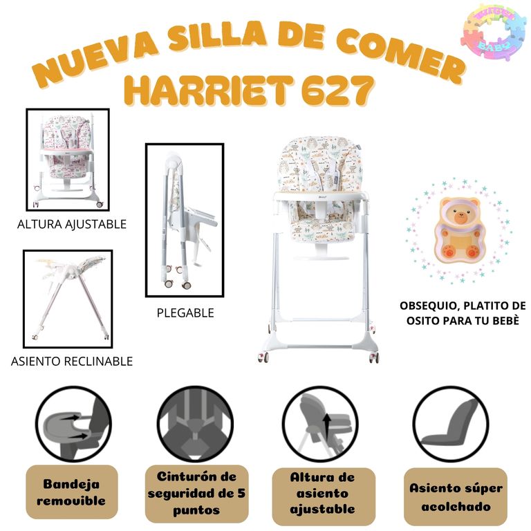 SILLA DE COMER HARRIET GRADUABLE PLEGABLE - BEIGE