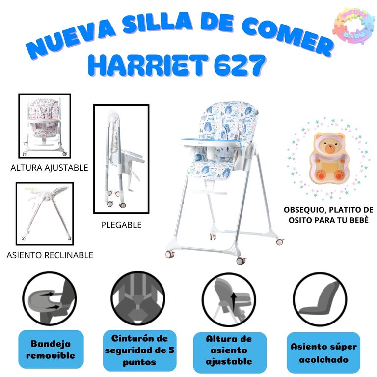 SILLA DE COMER HARRIET GRADUABLE PLEGABLE - AZUL