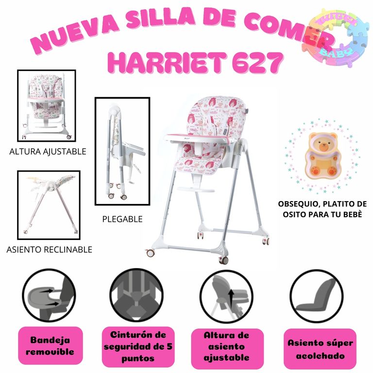 SILLA DE COMER "HARRIET" GRADUABLE PLEGABLE - ROSADO