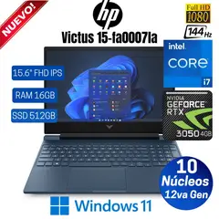 HP - Laptop Gamer Victus 15-fa0007la 15.6” FHD, Core i7-12650H, Ram 16GB, SSD 512GB, Rtx 3050, Win 11
