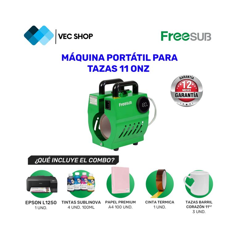 Maquina de Sublimación Portátil para Tazas 11 oz Sublimadora + Combo