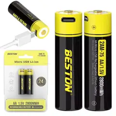 BESTON - 2 Baterias de litio recargable AA pila 1.5V 2800Mah Micro USB
