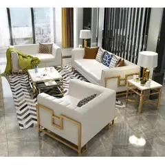 GENERICO - Sofá Modular Farat 3 +2 + 1 - Beige y Dorado