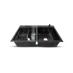 FRATELLI - LAVADERO DE COCINA ACERO 2POZAS CON PORTA CUCHILLOS NEGRO PRM-8448B