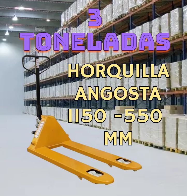 TRANSPALETA 3000 KG ELEVADOR MANUAL PATO DE CARGA CON RUEDAS DE NYLON