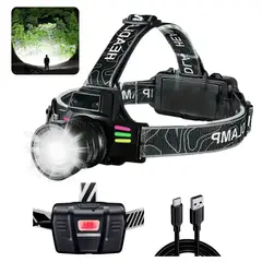 LIDIMI - Linterna de Cabeza 1.200 Lm Recargable con Zoom y Sensor