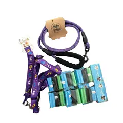 GENERICO - Pack Paseo Correa Soga Arnés Bolsas Perro Talla 5 Morado